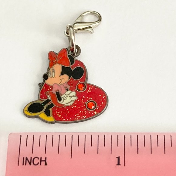Vintage Disney Minnie Mouse Clip On Charm Zipper Pull Purse EnamelCrystal Signed - Picture 5 of 6